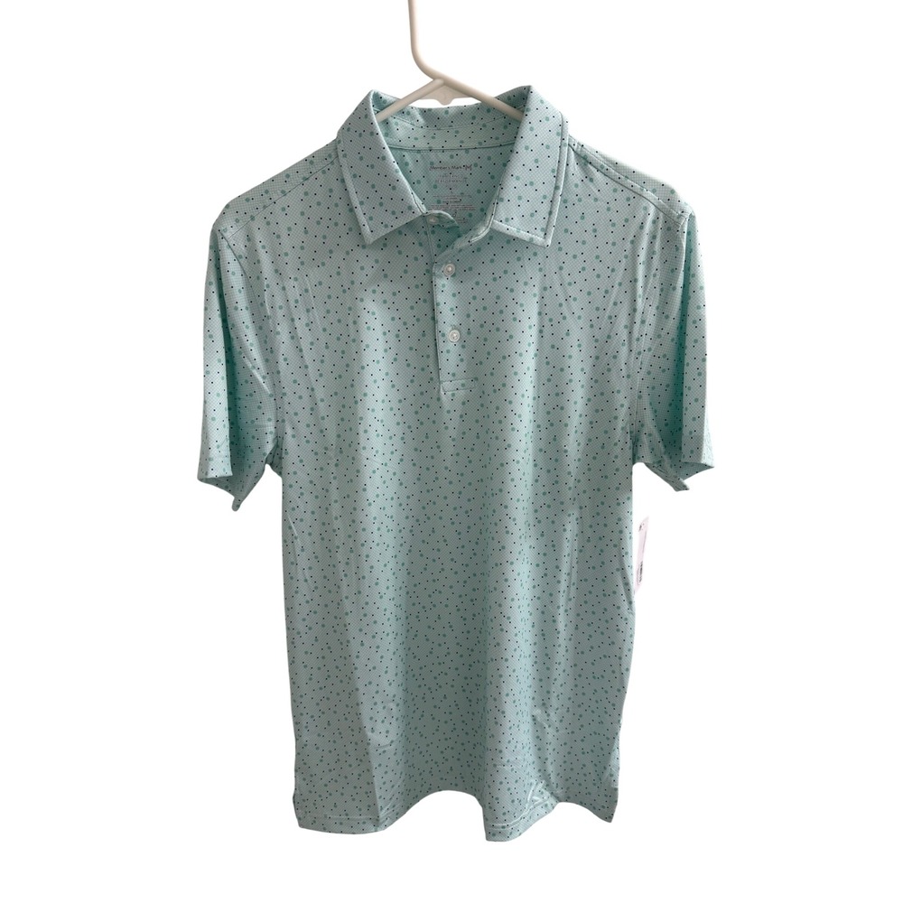 Member's Mark Mens Patterned Performance Polo Shirt Green Geometric Dot Size S